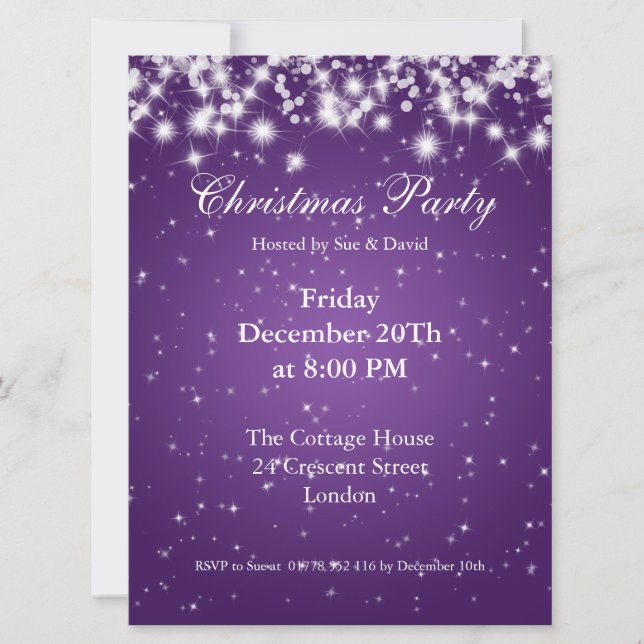 Party Invitation Purple  Elegant Sparkle Custom (Front)