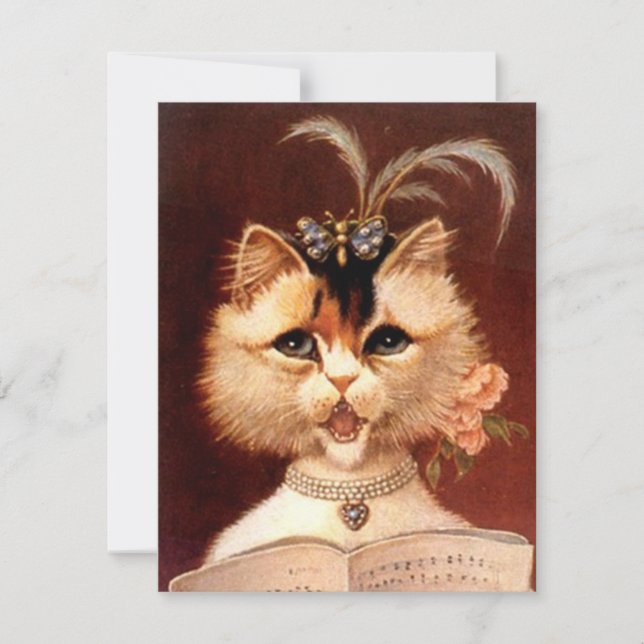 Party Invitation Singing Victorian Parlour Cat (Front)