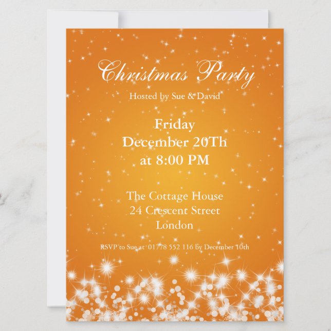 Party Invitation Tangerine Elegant Winter Sparkle (Front)