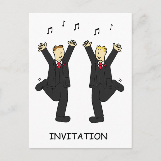 Party Invitation Two Grooms Dancing Postcard (Front)