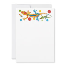Party invitation with colourful gecko design