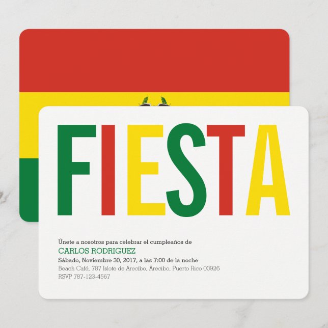 Party: Invitations: Bolivia: Bolivian Flag Invitation (Front/Back)