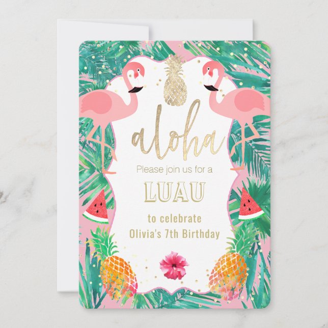 party invite flamingo luau (Front)