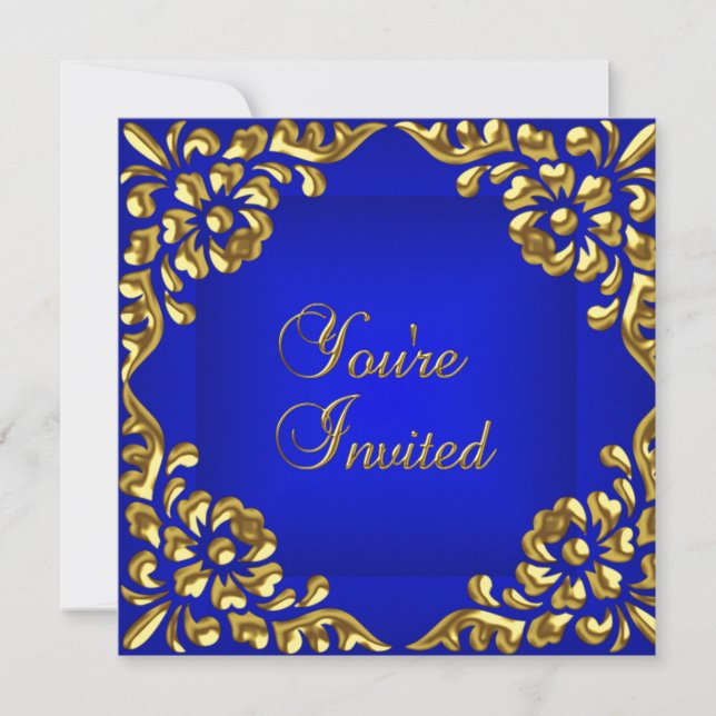 Party Invite Gold Royal Blue All Occasions (Front)