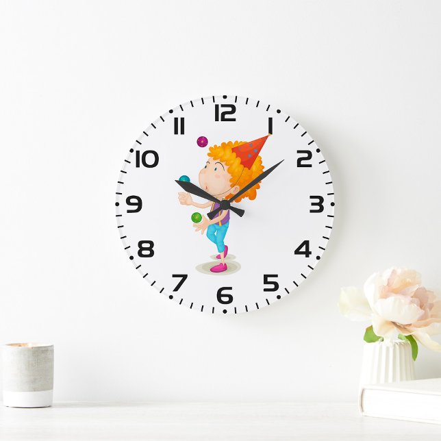 Party Kid Juggling Colourful Balls Large Clock (Creator Uploaded)