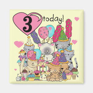 Party Kittens 3rd  Birthday Tshirts and gifts Magnet
