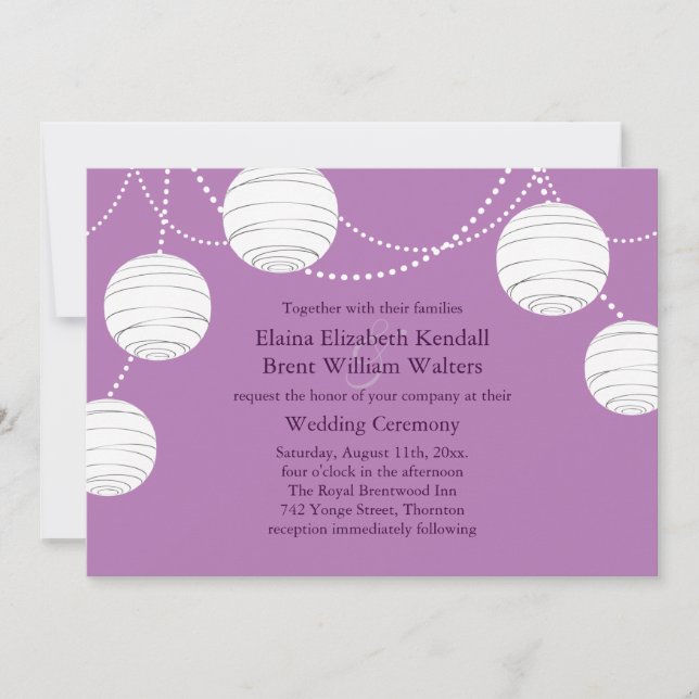 Party Lanterns on Purple Wedding Invitation (Front)