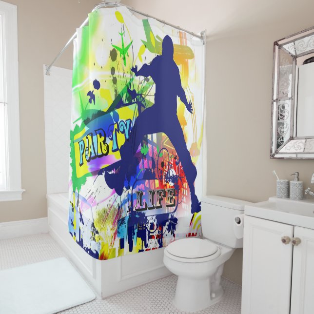 Party Life Cityscape With Dancer Shower Curtain (In Situ)
