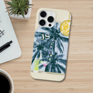 Party Light Cocktail Disco Ball on Yellow Initials iPhone 16 Pro Max Case