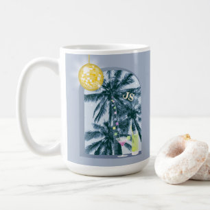 Party Light Cocktail Disco Ball Palm Blue Initials Coffee Mug