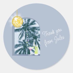 Party Lights Cocktails Disco Ball Blue Thank You Classic Round Sticker