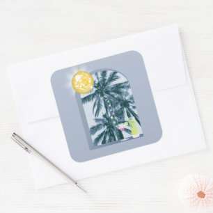 Party Lights Cocktails Disco Ball Palms on Blue Square Sticker