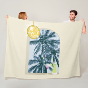 Party Lights Cocktails Disco Ball Palms on Yellow Fleece Blanket