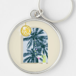 Party Lights Cocktails Disco Ball Palms on Yellow Key Ring