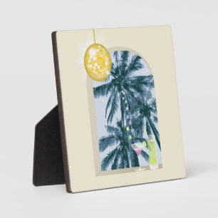 Party Lights Cocktails Disco Ball Palms on Yellow Plaque