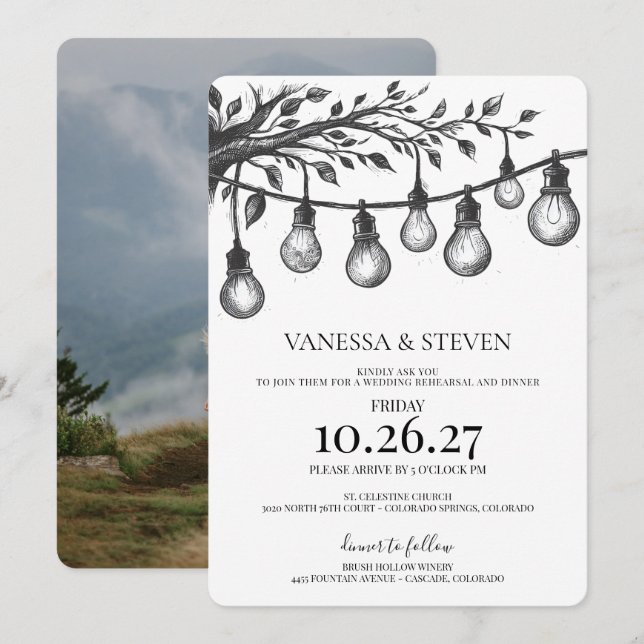 Party Lights Rehearsal Dinner Invitation (Front/Back)