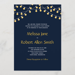 Party Lights Wedding Invitation on Navy Background