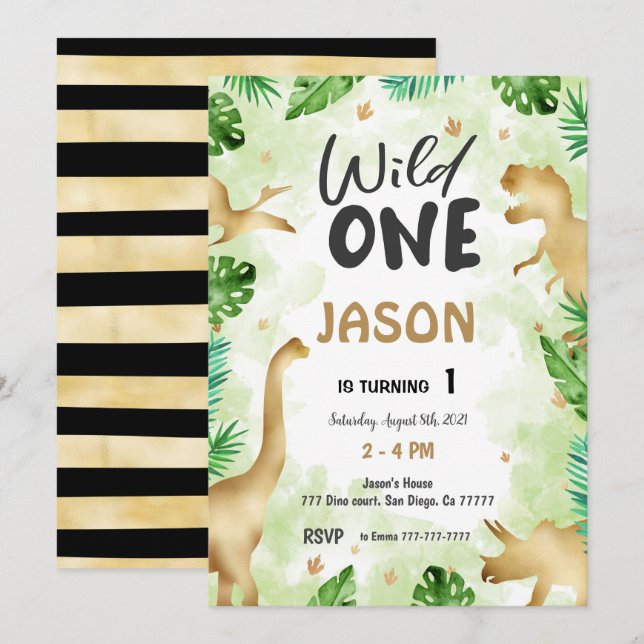Party Like A Dinosaur, Birthday Invitation (Front/Back)