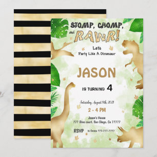 Party Like A Dinosaur, Birthday Party Invitation