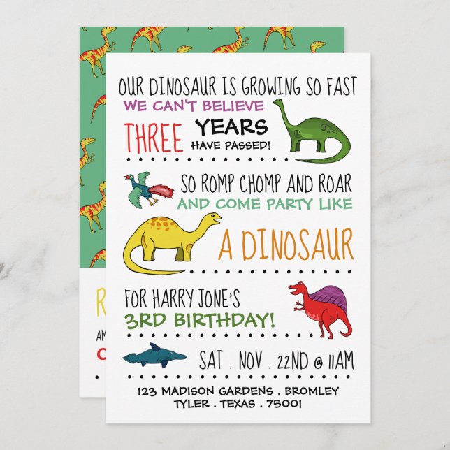 Party Like a Dinosaur Birthday Party Invitation (Front/Back)