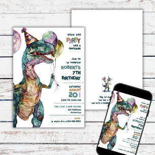 Party Like a Dinosaur Birthday Party  Invitation