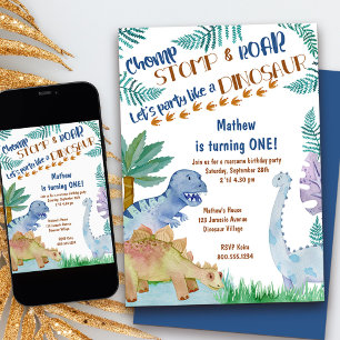 Party Like a Dinosaur Boys Birthday Invitation