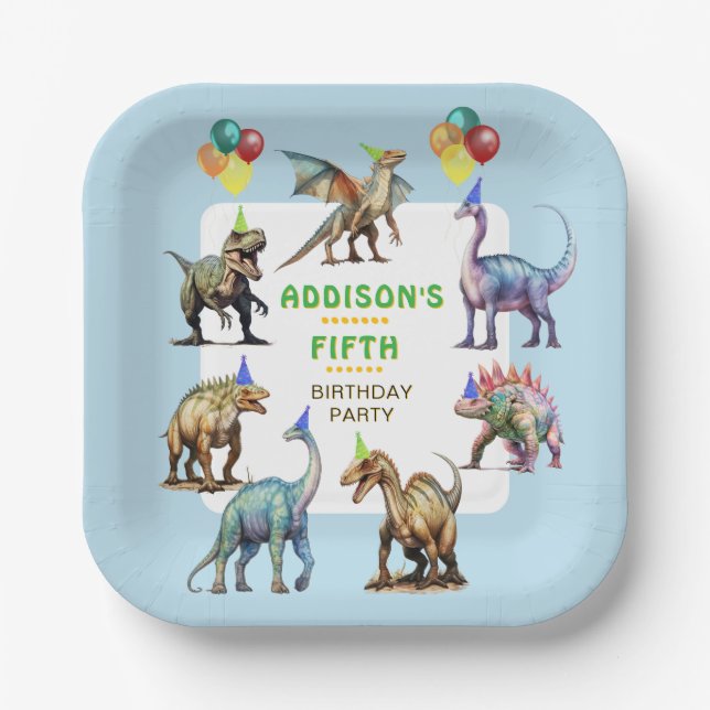 Party LIke A Dinosaur Colourful Fun Customised Paper Plate (Front)