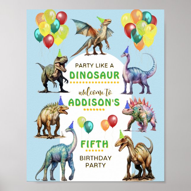 Party Like A Dinosaur Colourful Welcome Sign (Front)