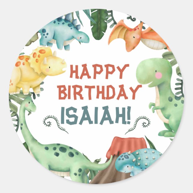 Party Like a Dinosaur Happy Birthday Personalised  Classic Round Sticker (Front)
