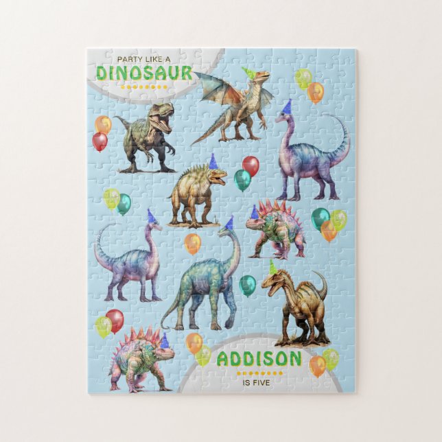 Party Like A Dinosaur Personalised Birthday Gift Jigsaw Puzzle (Vertical)