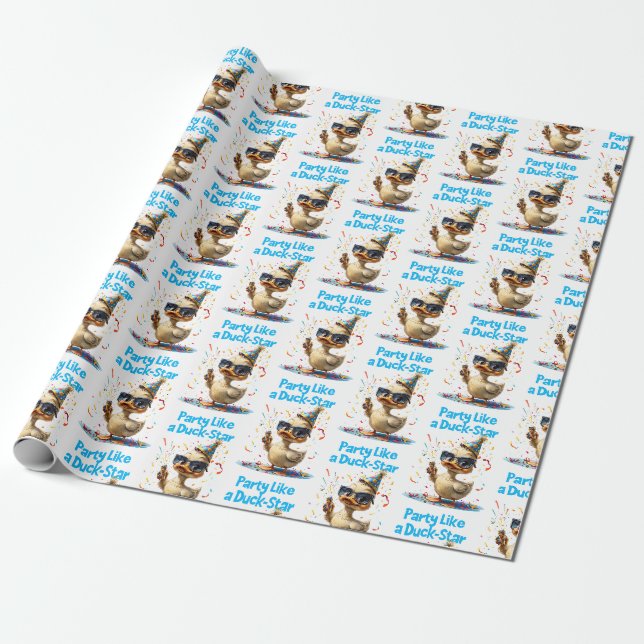 Party Like a Duck Star – Fun Celebration Design Wrapping Paper (Unrolled)