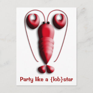 Party Like a Lobstar Red with Heart-Shaped Pincers Invitation