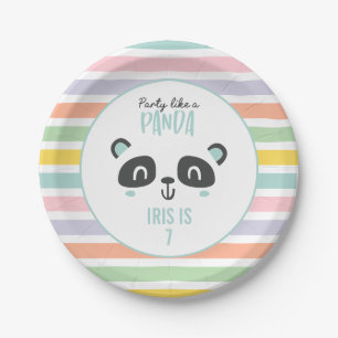 Party like a panda bright colourful birthday paper plate