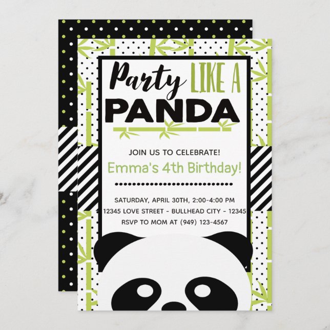 Party Like a Panda Kids Birthday Invitation (Front/Back)