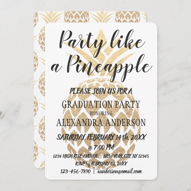 Party Like a Pineapple 2019 Graduation Party Invitation (Front/Back)