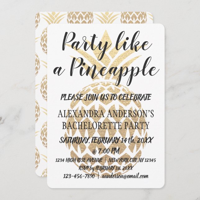 Party Like a Pineapple Bachelorette Party Invitation (Front/Back)