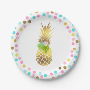 Party Like A Pineapple Paper Plate 7" Pink Gold