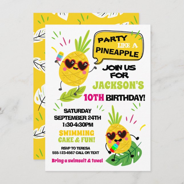 Party like a pineapple tropical birthday invitation (Front/Back)