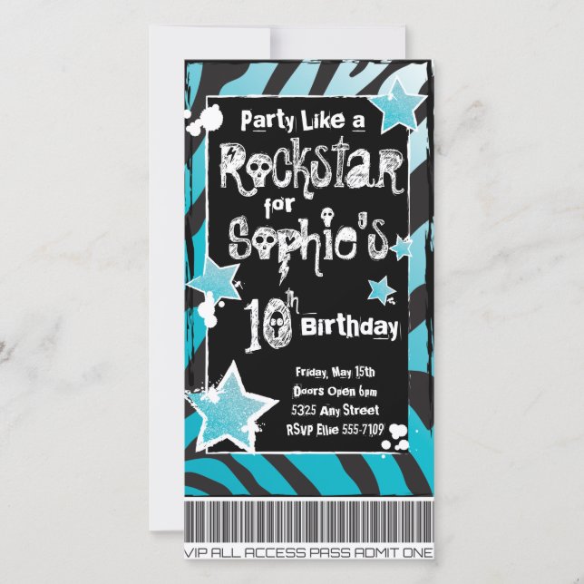 Party Like a Rockstar- Blue Invitation Template (Front)