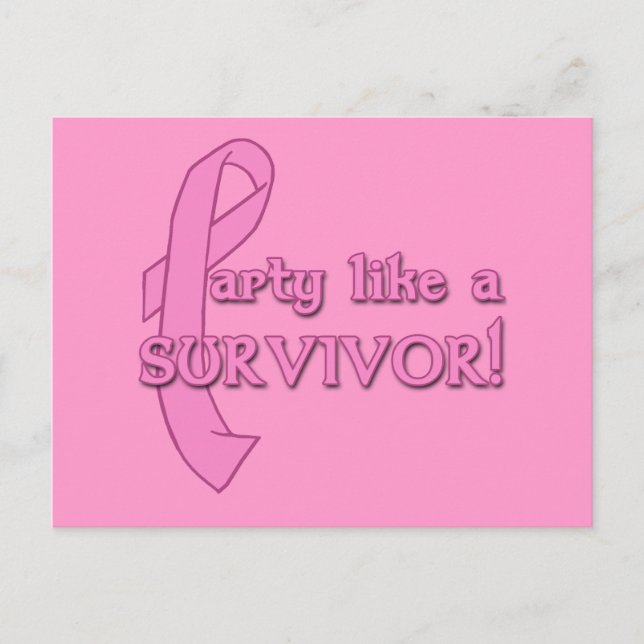 Party Like a Survivor with Pink Ribbon Invitation Postcard (Front)