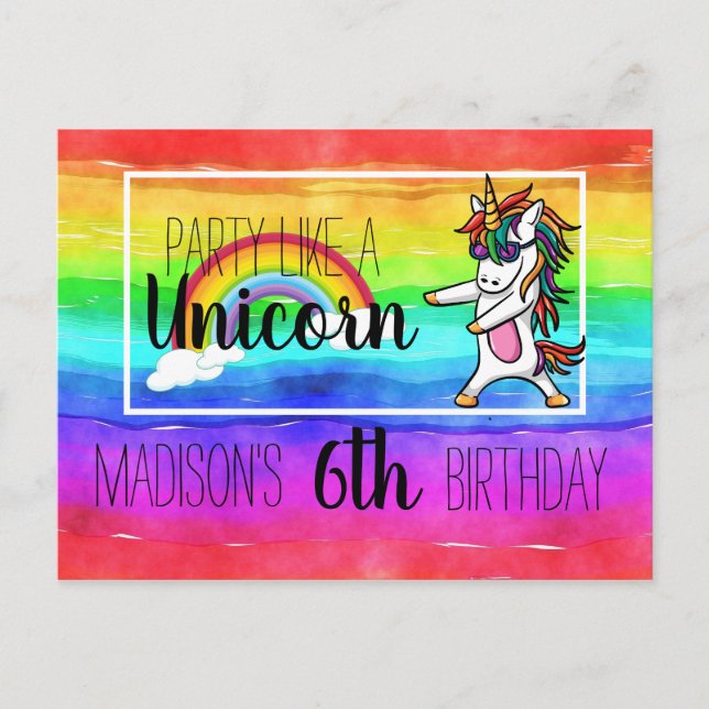 Party Like A Unicorn Birthday Invitation Postcard (Front)