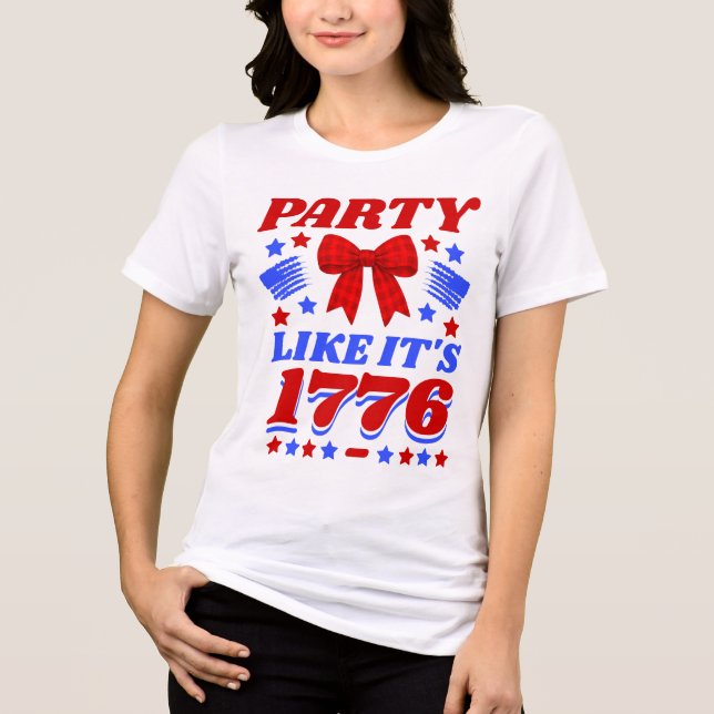Party Like It’s 1776 Red Gingham Bow Tri-Blend Shirt (Front)