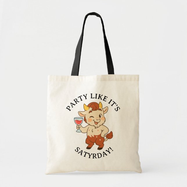 Party Like It’s Satyrday Cute Wine Satyr Mythology Tote Bag (Front)
