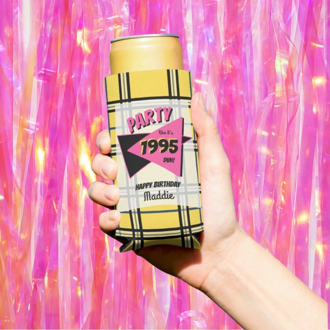 Party like it’s the 90s yellow plaid birthday  seltzer can cooler (Creator Uploaded)