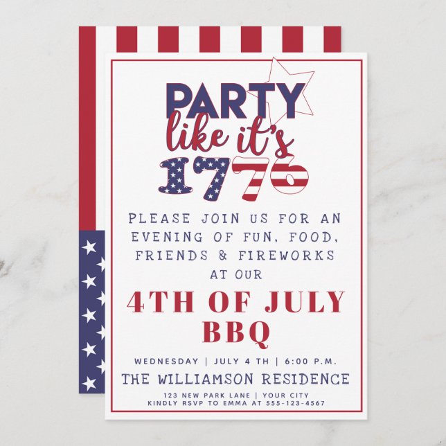 Party like it's 1776 American Flag 4th of July BBQ Invitation (Front/Back)