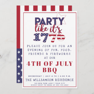Party like it's 1776 American Flag 4th of July BBQ Invitation