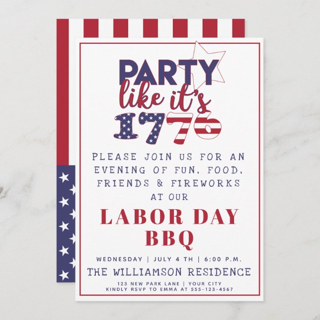 Party like it's 1776 American Flag Labour Day BBQ Invitation (Front/Back)