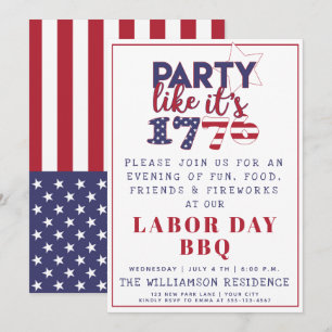 Party like it's 1776 American Flag Labour Day BBQ Invitation