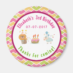 Party Lion and Sheep with Balloons Birthday Thanks Magnet