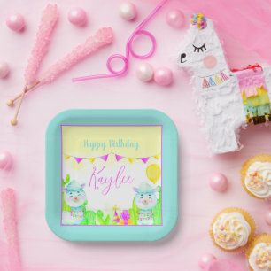 Party Llamas kid's birthday party personalised Paper Plate